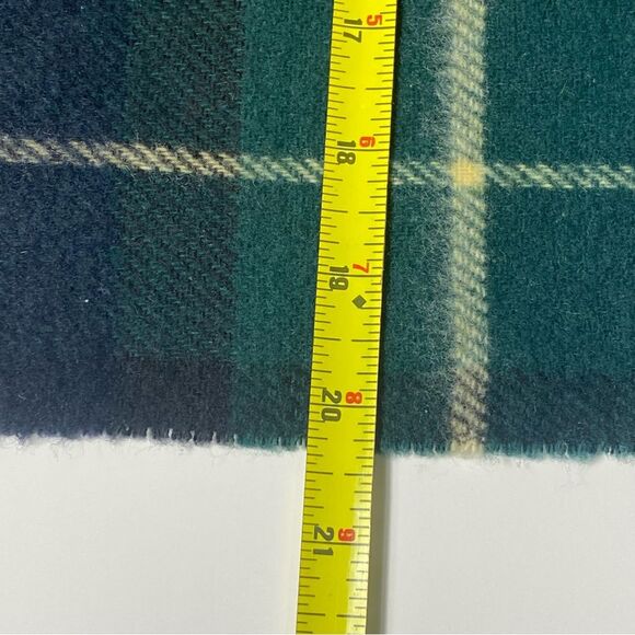 Vintage Blue & Green Plaid Lambswool Scarf With Fringe - Picture 10 of 11